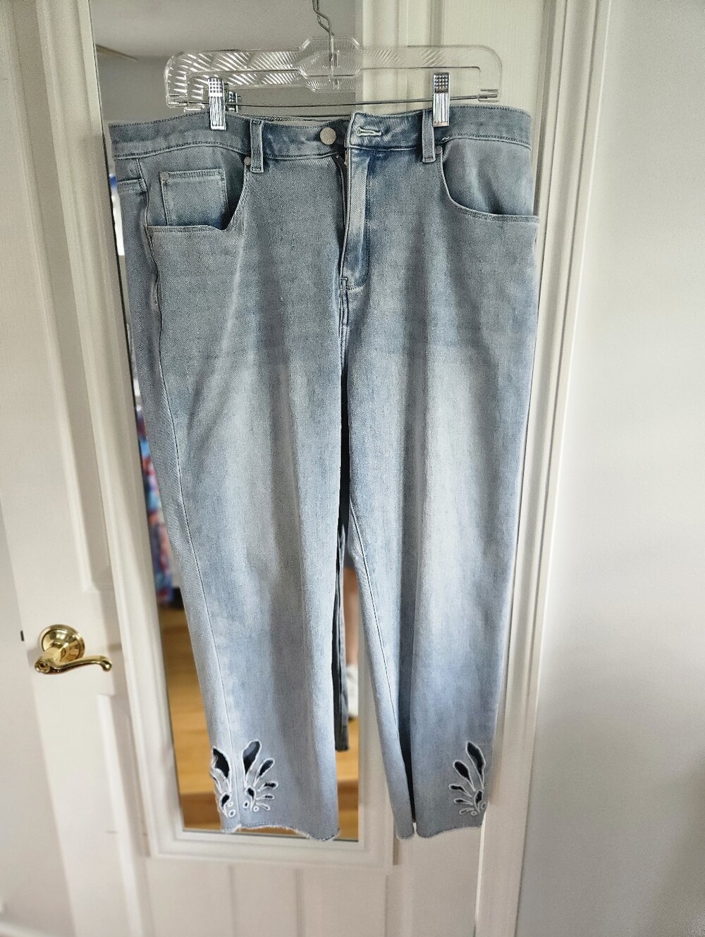 Soft Surroundings Light Blue Cropped Jeans with Embroidered Cutouts